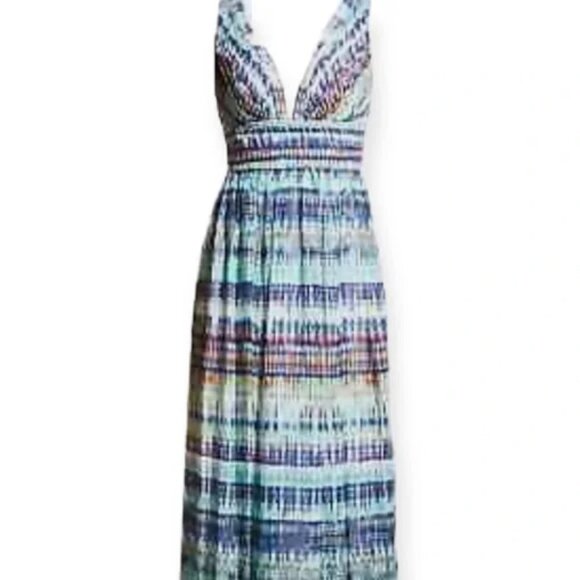 Aidan Mattox Chiffon Printed Boho Maxi Dress-Color  Blue Multi - Picture 3 of 8